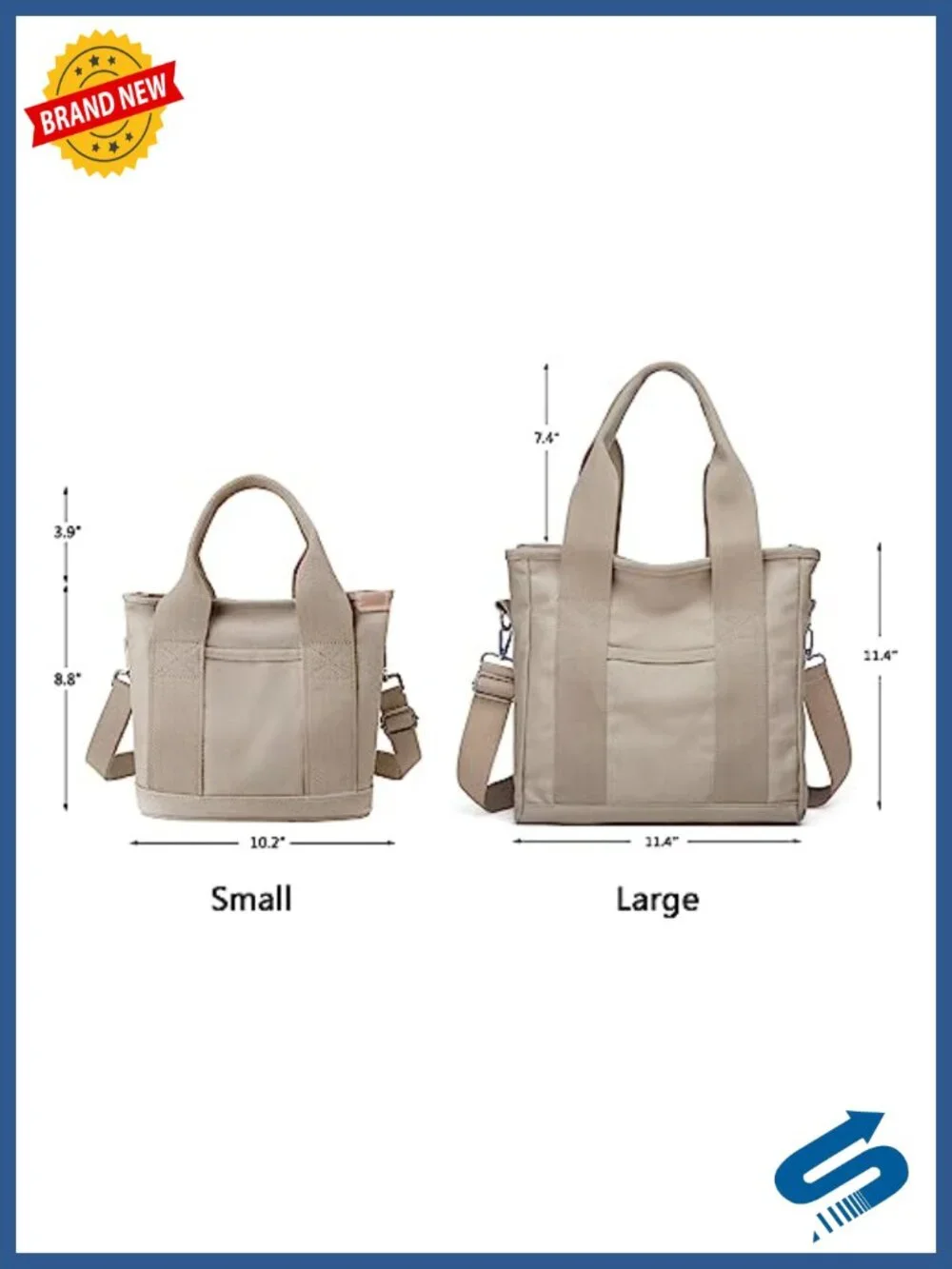 Canvas Tote Bag with Zipper - Crossbody Shoulder Hobo Messenger Bag